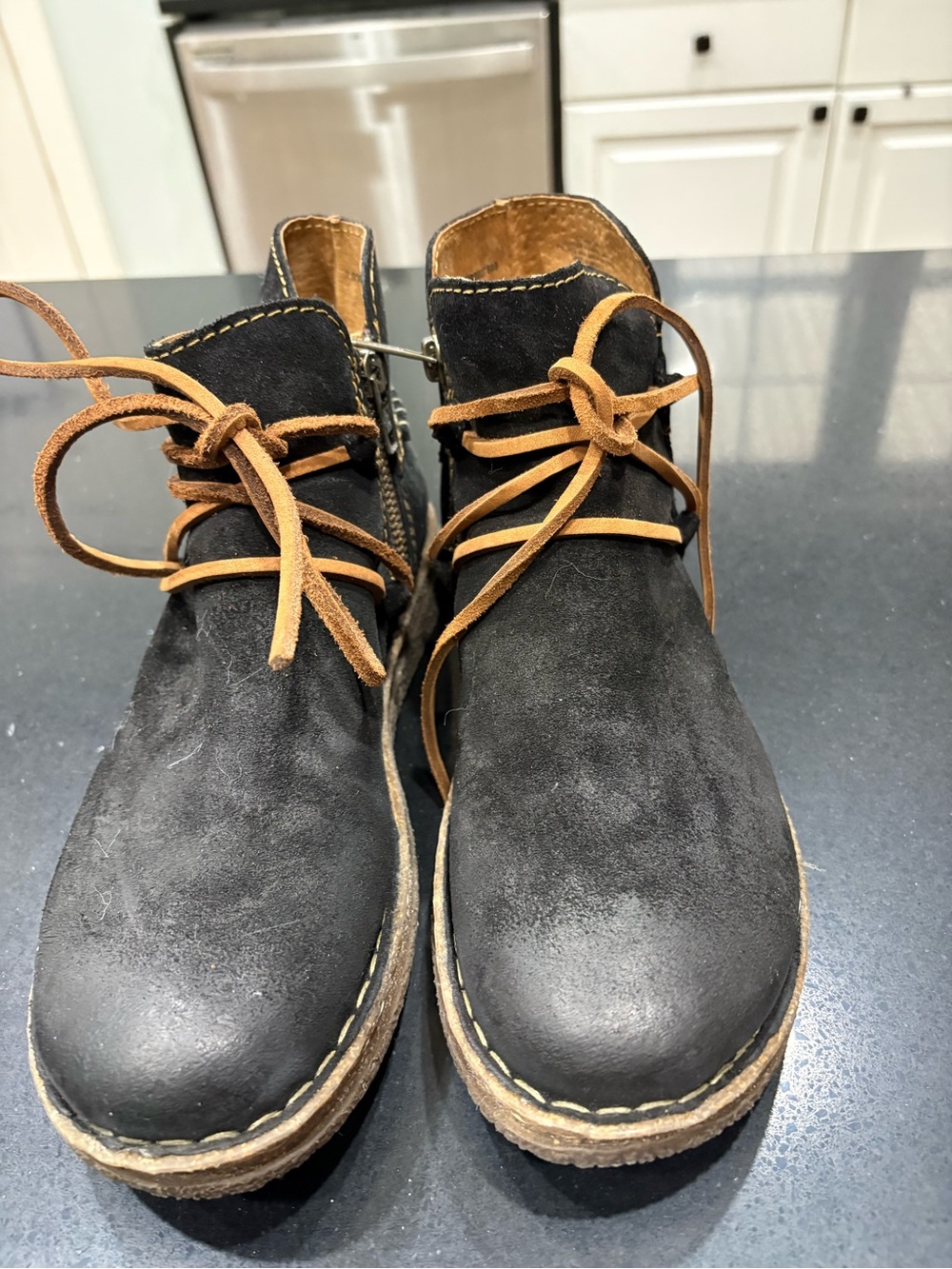Born Black Suede Lace-Up Boots with Tan Laces NEW